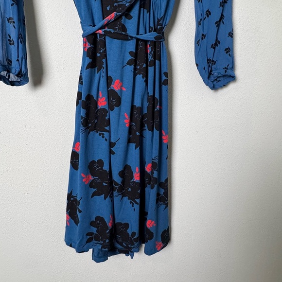 BODEN Leda Jersey Wrap Dress Blue/Teal Baltic Pop Floral Midi Size 12 R - Picture 7 of 15